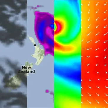 Weather forecast map showing multiple data types